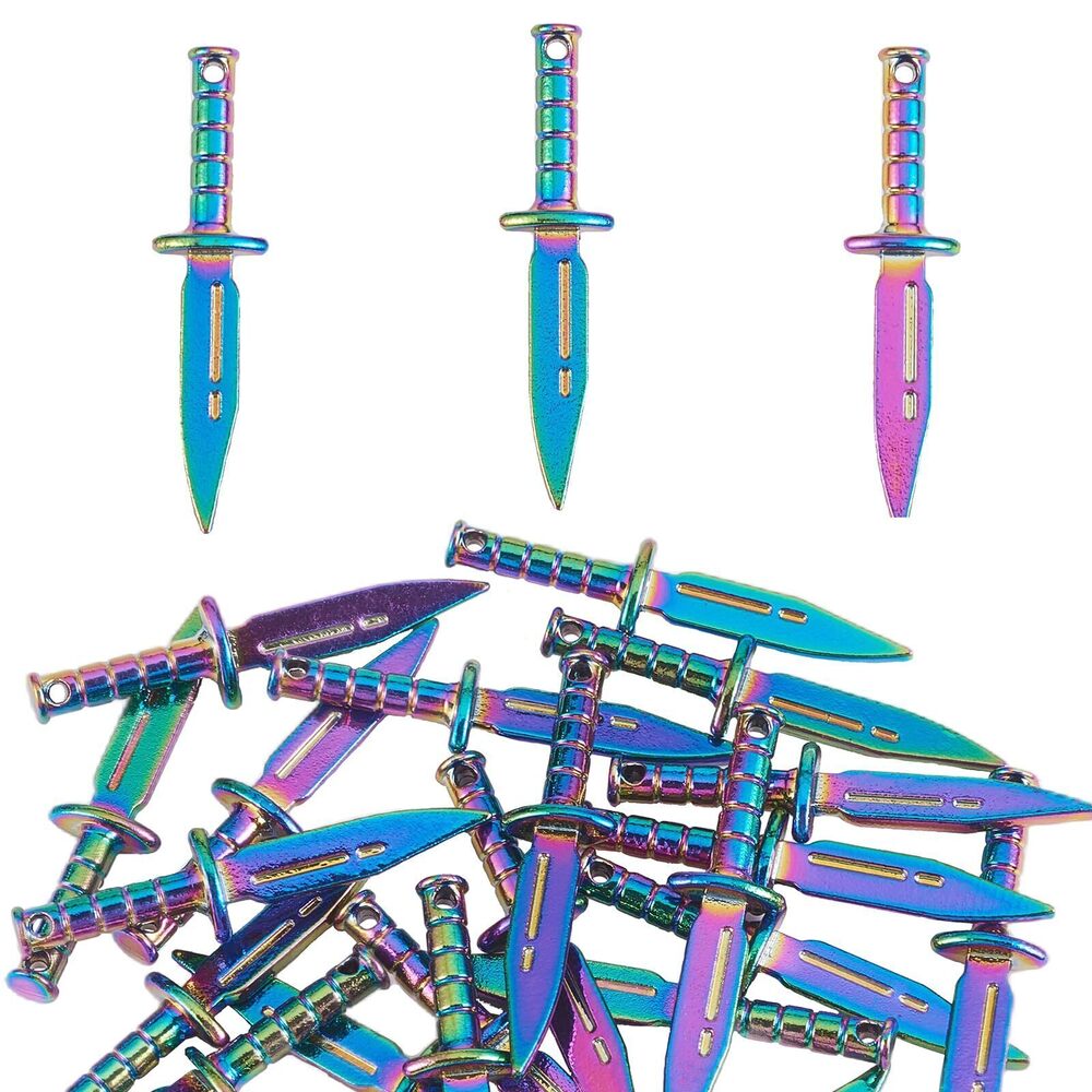 9890 25 Pcs Multi-color Sword Charms Pendant Rainbow Color Alloy Dagger
